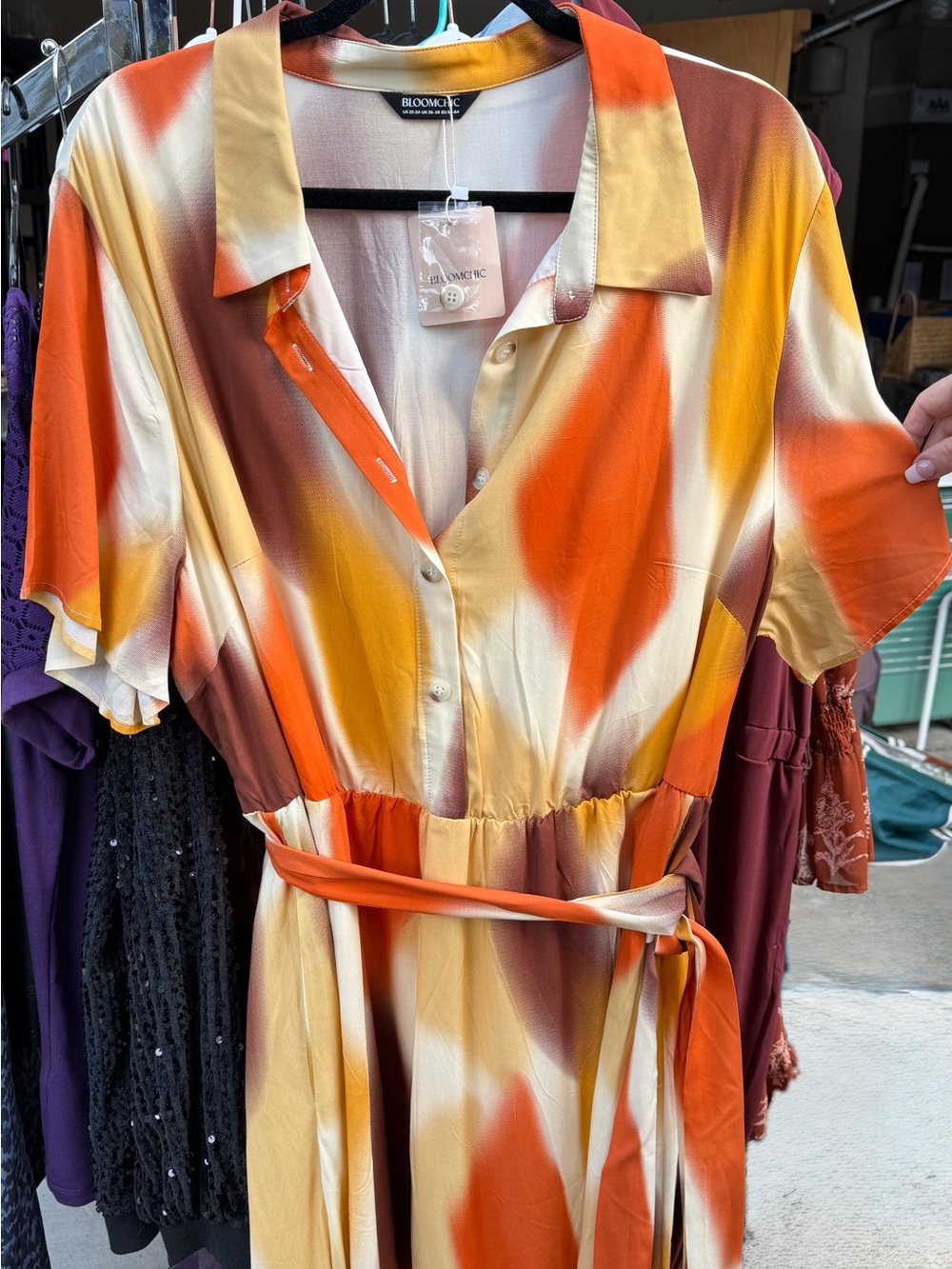 BloomChic Cream, Orange & Yellow Abstract Blouse